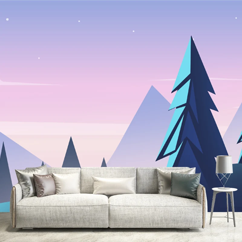Pfeifenbaum-Sternennacht-Wandtapete, modernes Wanddekor mit glatter Oberfläche Lila-Blau Clearhalo