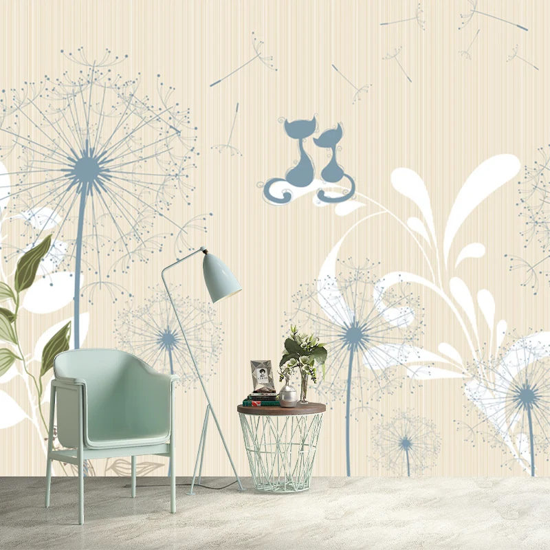 Pflanzen Löwenzahn Wandverkleidung Wandgemälde Zeitgenössische Wandkunst aus Vliesstoff Gelb-Blau Clearhalo