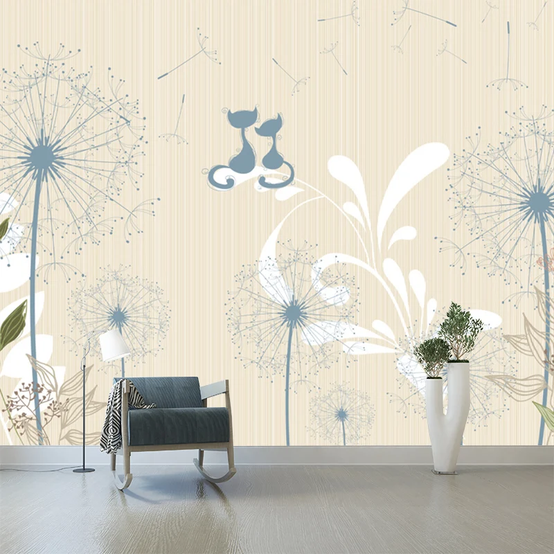 Pflanzen Löwenzahn Wandverkleidung Wandgemälde Zeitgenössische Wandkunst aus Vliesstoff Gelb-Blau Clearhalo