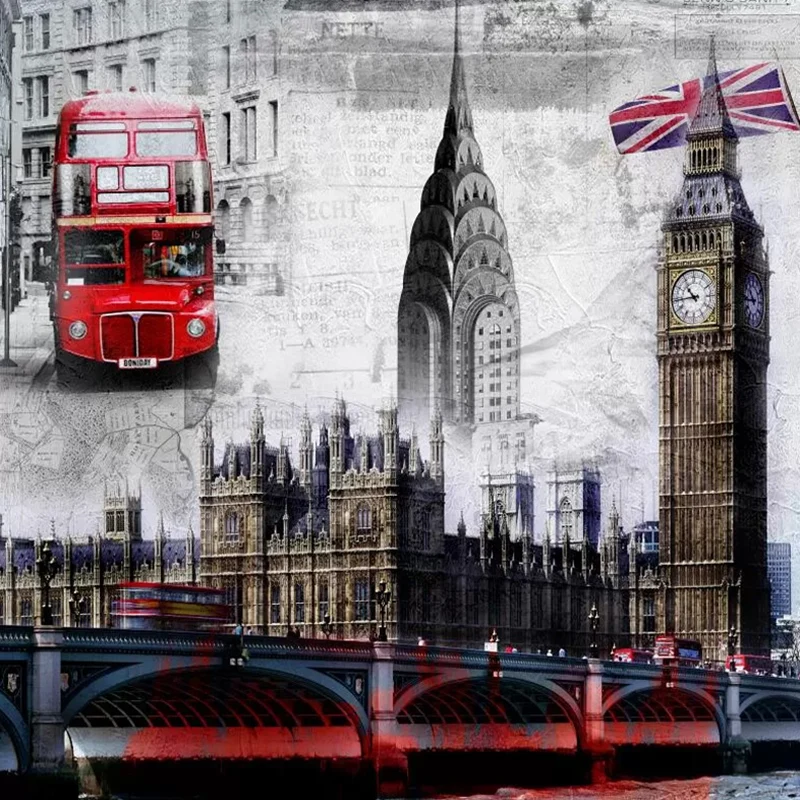 Retro Big Ben Wandverkleidung Rot und Braun Coffee Shop Dekorativer Wandaufkleber, individuelle Größe erhältlich Clearhalo