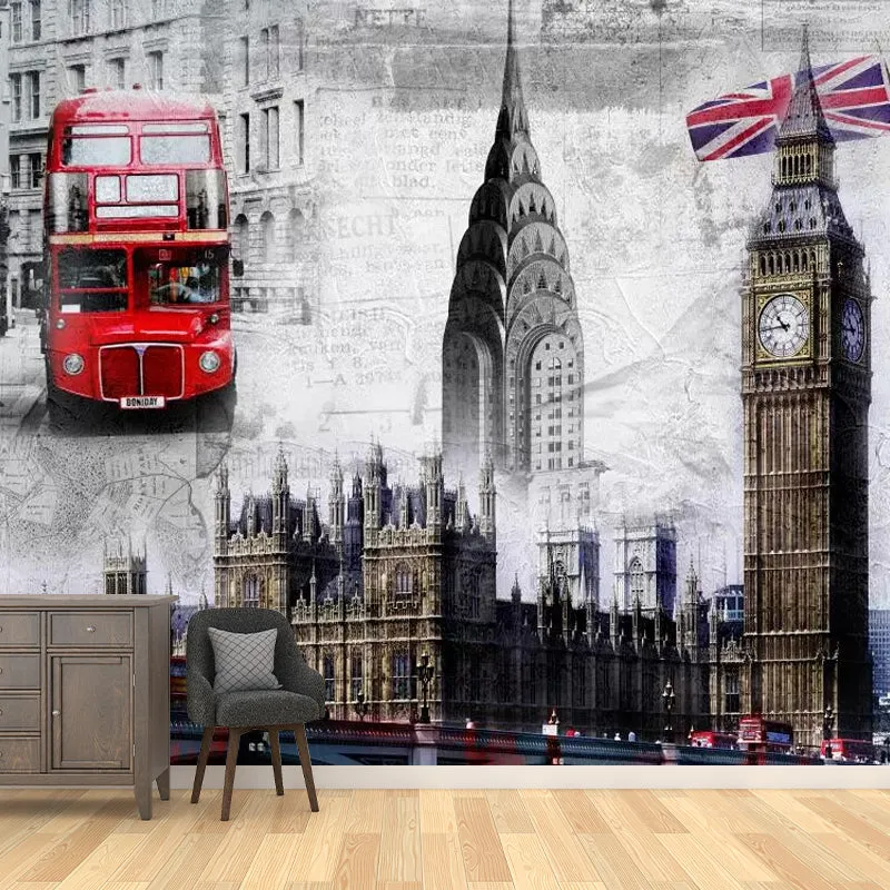 Retro Big Ben Wandverkleidung Rot und Braun Coffee Shop Dekorativer Wandaufkleber, individuelle Größe erhältlich Clearhalo