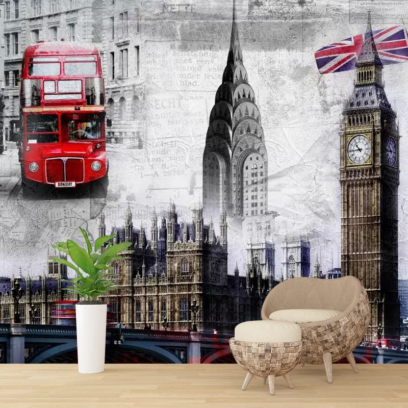 Retro Big Ben Wandverkleidung Rot und Braun Coffee Shop Dekorativer Wandaufkleber, individuelle Größe erhältlich Clearhalo