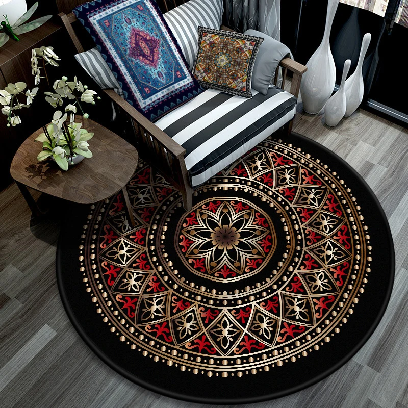 Retro-Mandala-Innenteppich, dunkle Farbe, marokkanischer Teppich, Polypropylen, rutschfest, haustierfreundlich, waschbarer...