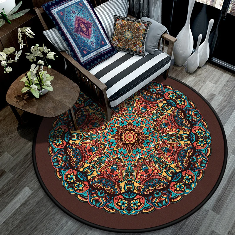 Retro-Mandala-Innenteppich, dunkle Farbe, marokkanischer Teppich, Polypropylen, rutschfest, haustierfreundlich, waschbarer...