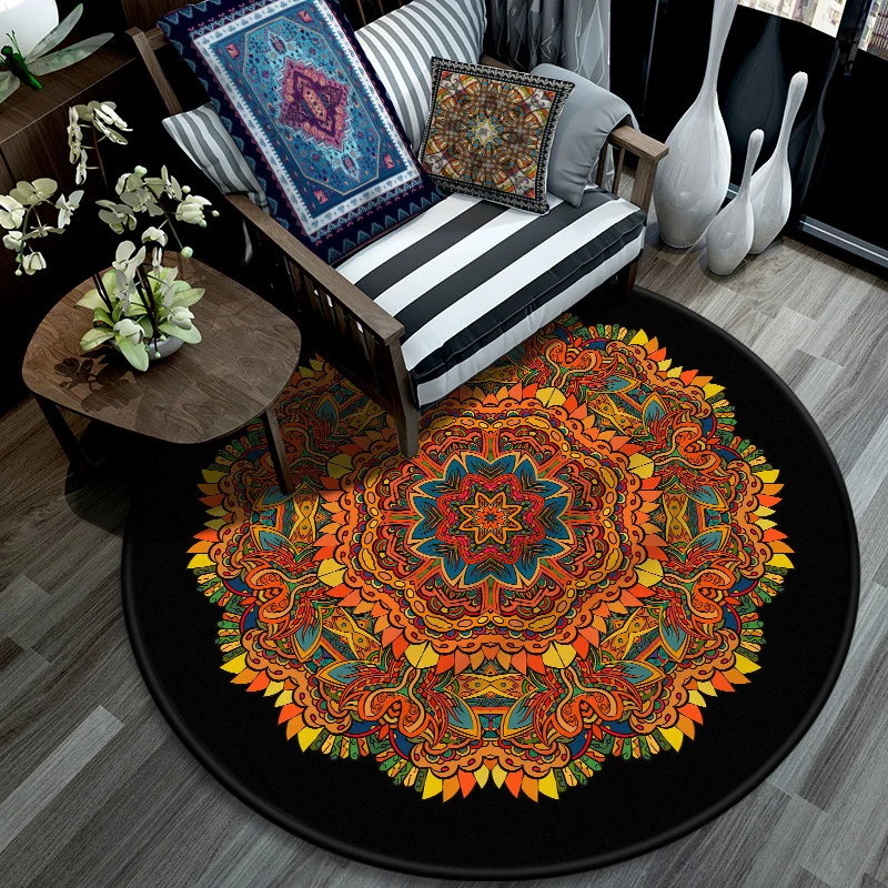 Retro-Mandala-Innenteppich, dunkle Farbe, marokkanischer Teppich, Polypropylen, rutschfest, haustierfreundlich, waschbarer...