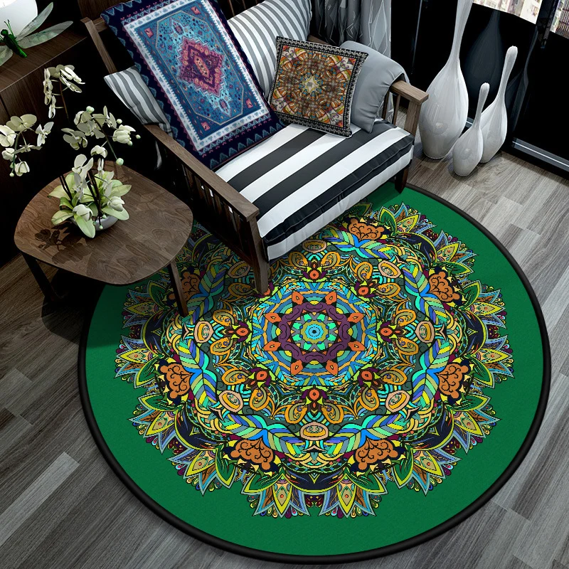 Retro-Mandala-Innenteppich, dunkle Farbe, marokkanischer Teppich, Polypropylen, rutschfest, haustierfreundlich, waschbarer...