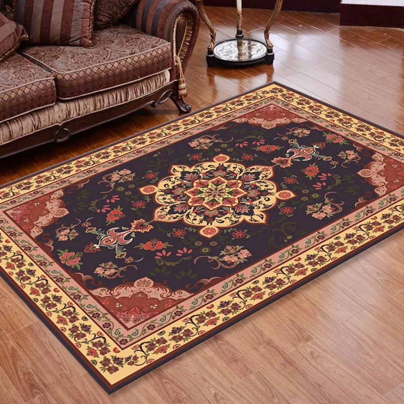 Retro-Teppich mit Blumenmuster, mehrfarbig, Synthetik, rutschfeste Unterseite, maschinenwaschbar, Innenteppich für Wohnzim...