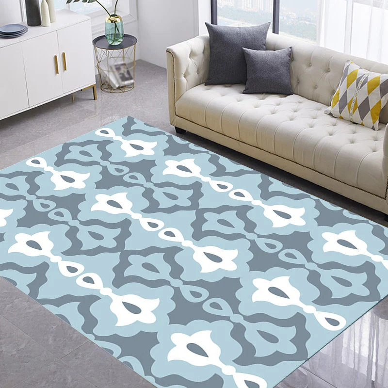 Retro-Teppich mit geometrischem Blumenmuster, blauer und grüner Südwest-Teppich, Polyester, haustierfreundlich, rutschfest...
