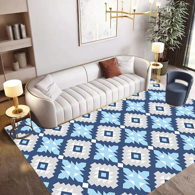 Retro-Teppich mit geometrischem Blumenmuster, blauer und grüner Südwest-Teppich, Polyester, haustierfreundlich, rutschfest...