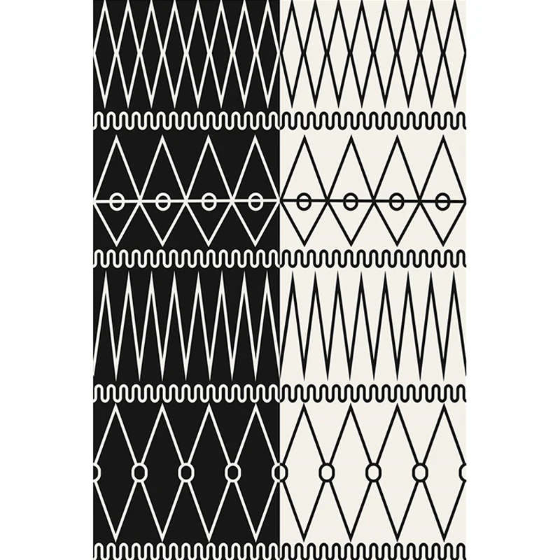 Retro-Teppich mit geometrischem Muster, Schwarz-Weiß-Southwestern-Teppich, Polyester, haustierfreundlich, rutschfeste Rück...