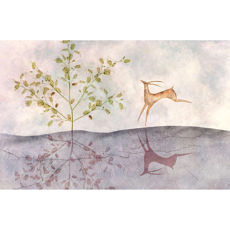 Riesige Hirsch-Elch-Wandkunst für Gästezimmer, Baum-Wandbild Grün und Braun, wasserbeständig Clearhalo