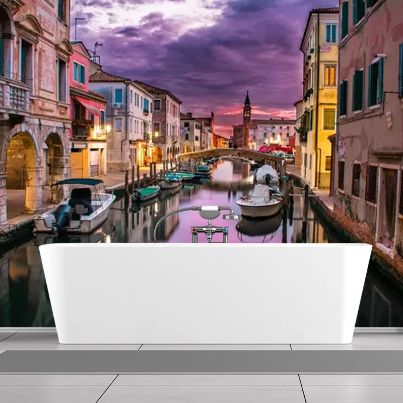 Riesige minimalistische Wandtapete im Fotostil für die Inneneinrichtung mit Venedig-Design Lila Clearhalo