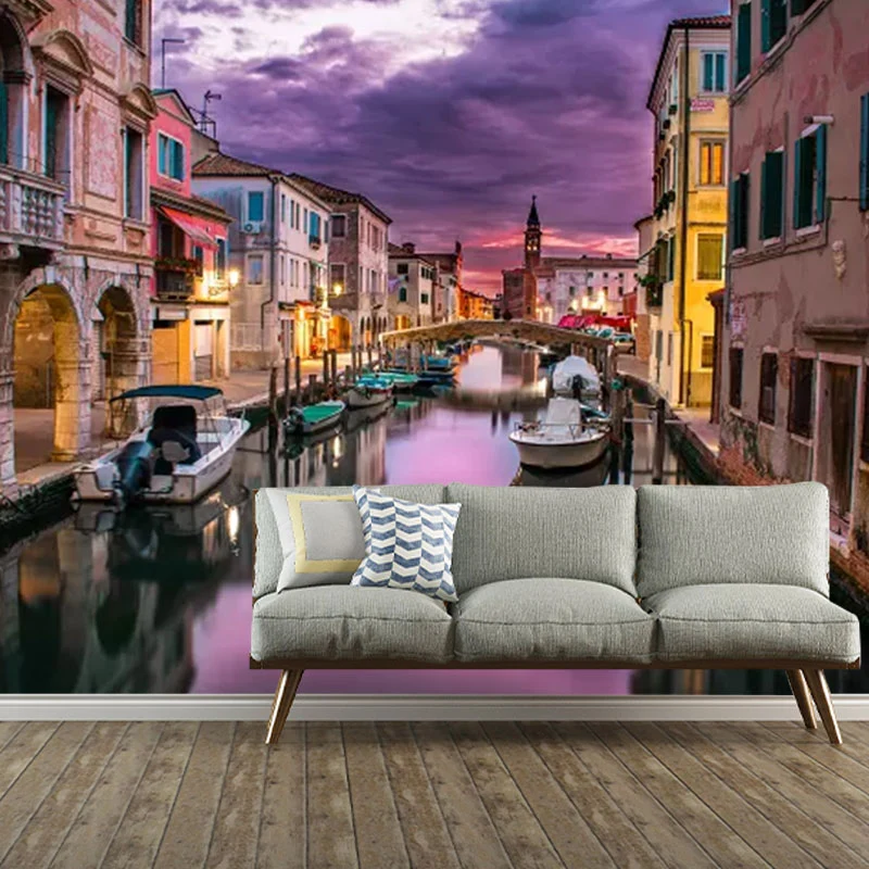 Riesige minimalistische Wandtapete im Fotostil für die Inneneinrichtung mit Venedig-Design Lila Clearhalo