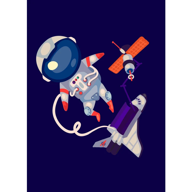 Riesige Wandverkleidung im Astronauten-Illustrationsstil für das Esszimmer, individuell bedruckt Clearhalo