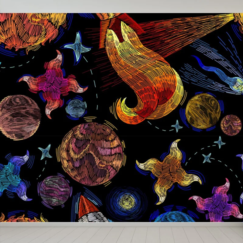 Riesige Wandverkleidung im Astronauten-Illustrationsstil für das Esszimmer, individuell bedruckt Clearhalo