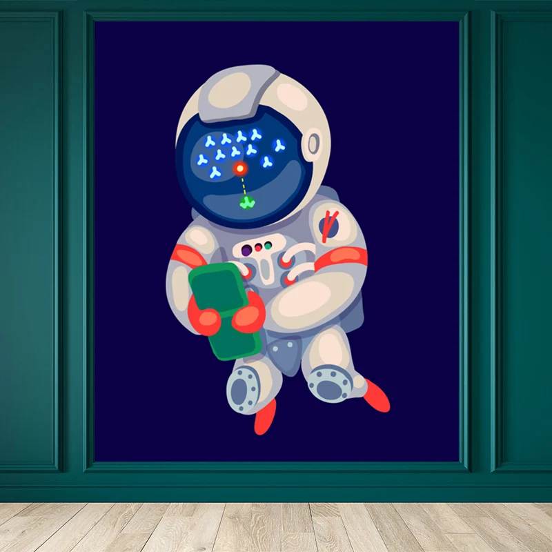 Riesige Wandverkleidung im Astronauten-Illustrationsstil für das Esszimmer, individuell bedruckt Clearhalo
