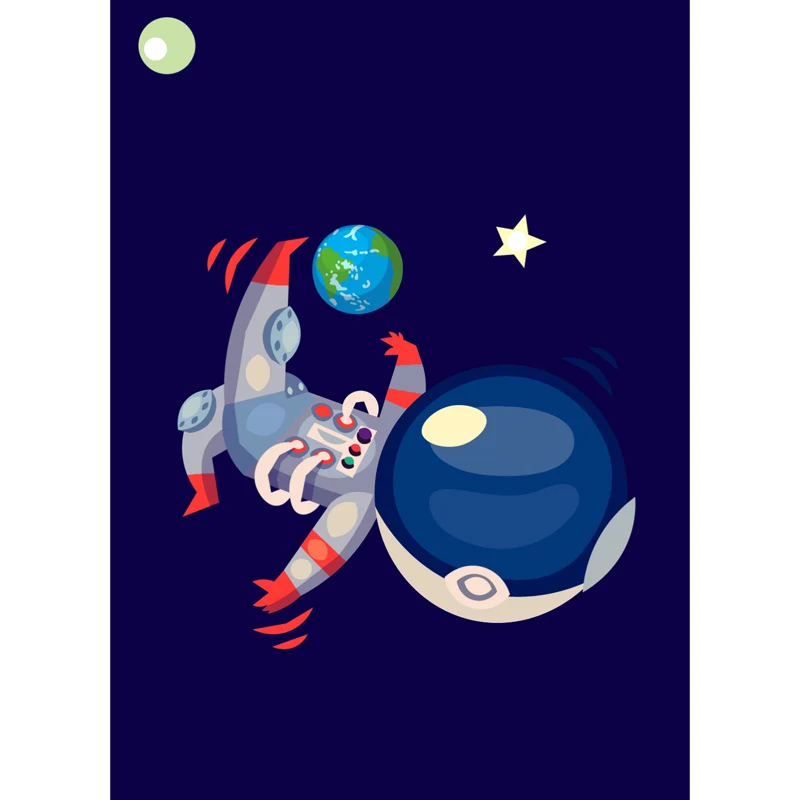 Riesige Wandverkleidung im Astronauten-Illustrationsstil für das Esszimmer, individuell bedruckt Clearhalo