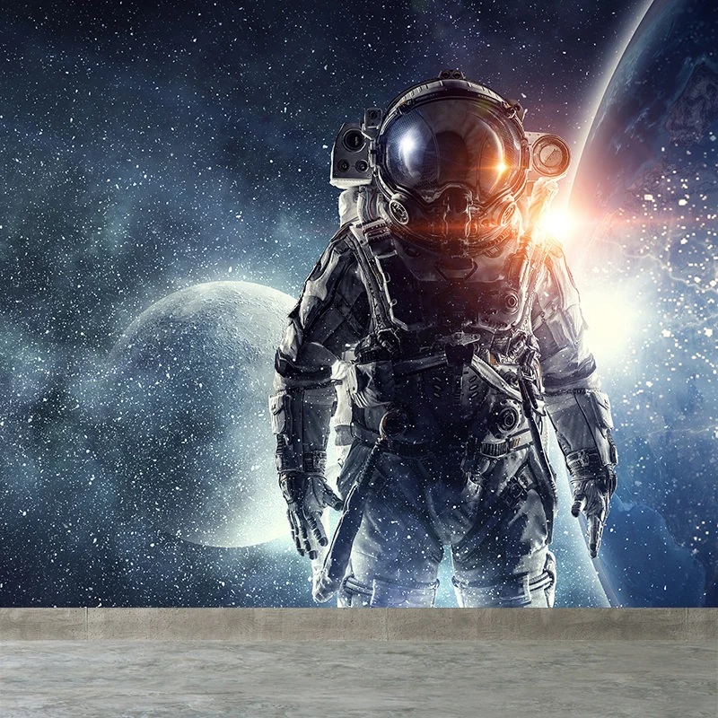 Riesiger futuristischer Wandaufkleber blauer Astronautenlandschaft, Wanddekoration, individuell bedruckt Clearhalo