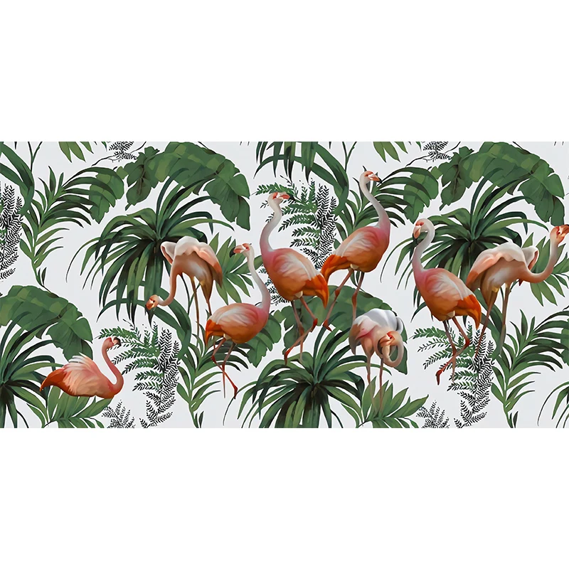 Riesiges Flamingo-Wandbild für Esszimmerblätter-Wanddekoration Grün, schmutzabweisend Clearhalo