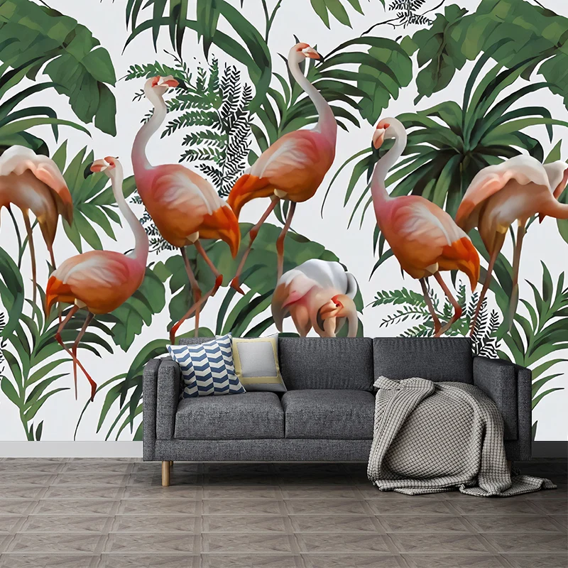 Riesiges Flamingo-Wandbild für Esszimmerblätter-Wanddekoration Grün, schmutzabweisend Clearhalo