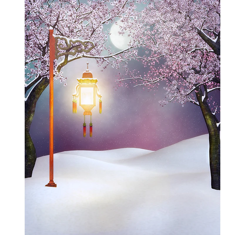 Riesiges Schneefeld- und Straßenlaternen-Wandbild für Badezimmer-Winterlandschafts-Wandkunst Rosa, feuchtigkeitsbeständig...