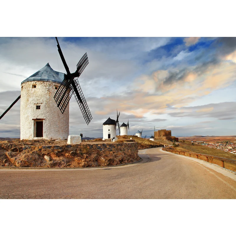 Riesiges Windmühlen- und Himmelswandbild für Schlafzimmer, Naturszenen-Wandkunst Pastellfarben, schmutzabweisend Clearhalo