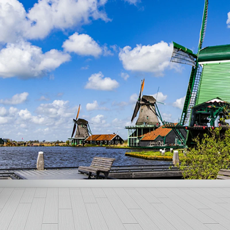 Riesiges Windmühlen- und Himmelswandbild für Schlafzimmer, Naturszenen-Wandkunst Pastellfarben, schmutzabweisend Clearhalo