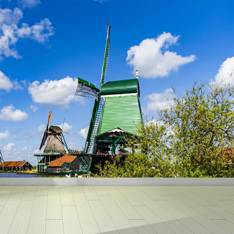 Riesiges Windmühlen- und Himmelswandbild für Schlafzimmer, Naturszenen-Wandkunst Pastellfarben, schmutzabweisend Clearhalo
