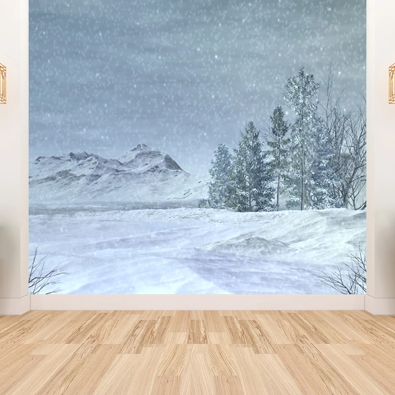 Riesiges zeitgenössisches Wandbild weißer, schlichter Schneeszene als Wanddekoration, individuell bedruckt Clearhalo