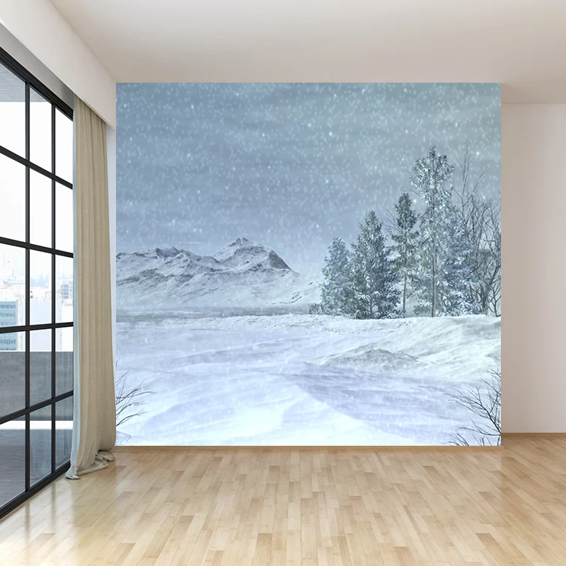 Riesiges zeitgenössisches Wandbild weißer, schlichter Schneeszene als Wanddekoration, individuell bedruckt Clearhalo