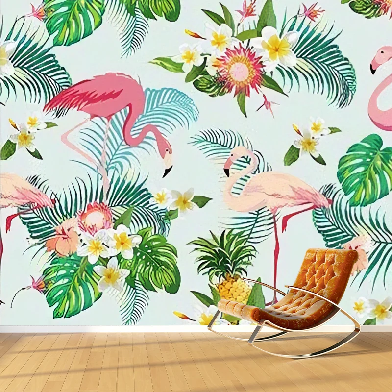 Romantisches Flamingo- und Blatt-Wandbild für Akzentwand, einfache Wandverkleidung, individuelle Größe erhältlich Clearhalo