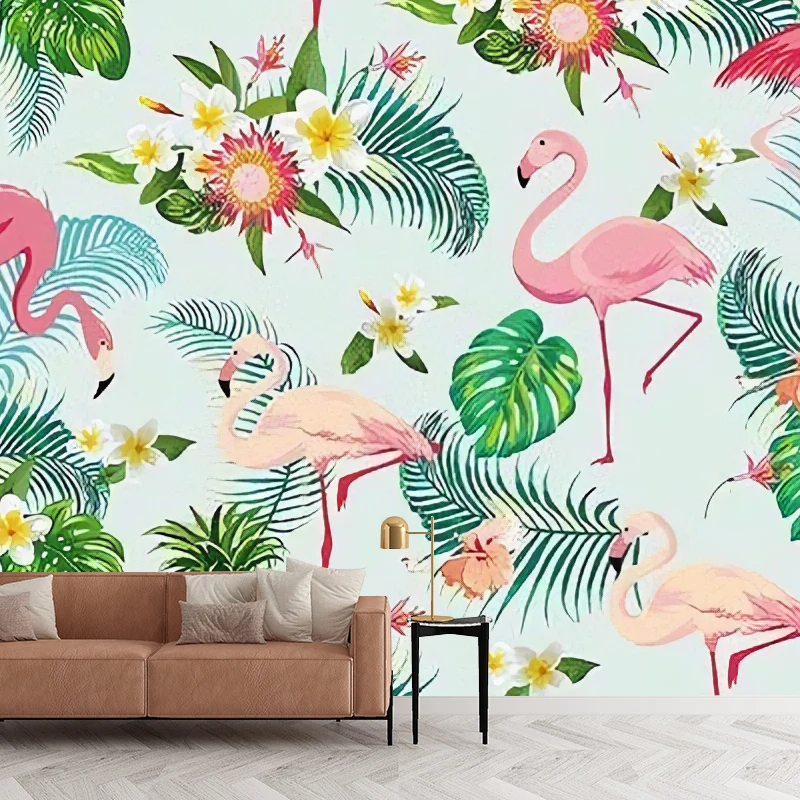 Romantisches Flamingo- und Blatt-Wandbild für Akzentwand, einfache Wandverkleidung, individuelle Größe erhältlich Clearhalo