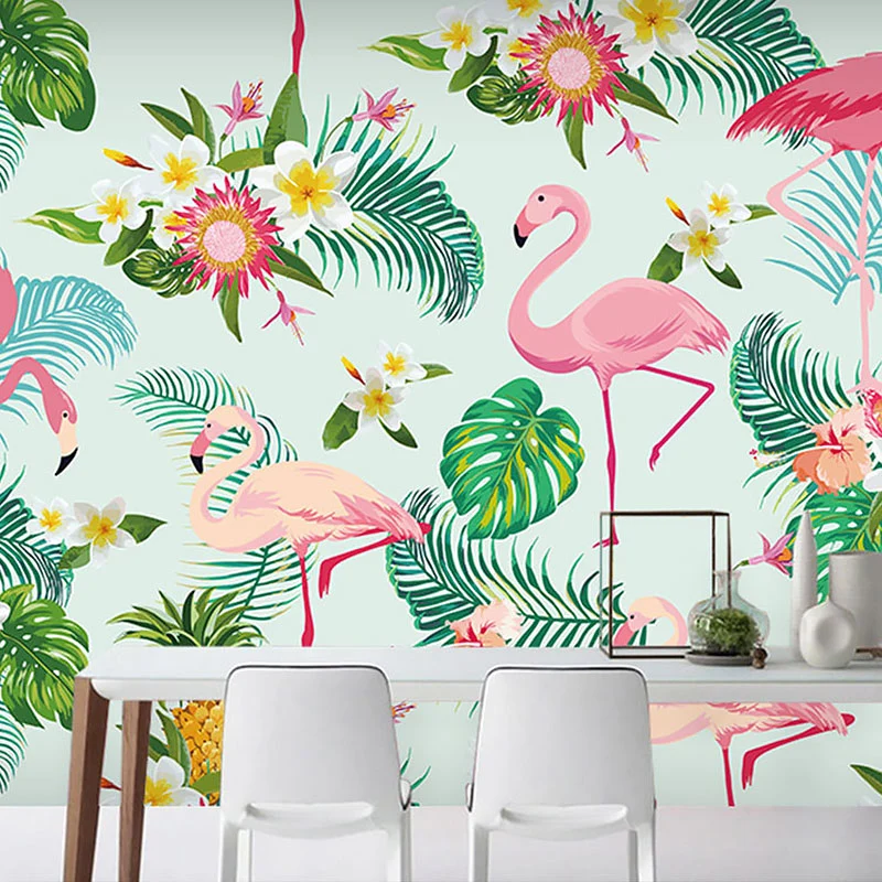 Romantisches Flamingo- und Blatt-Wandbild für Akzentwand, einfache Wandverkleidung, individuelle Größe erhältlich Clearhalo
