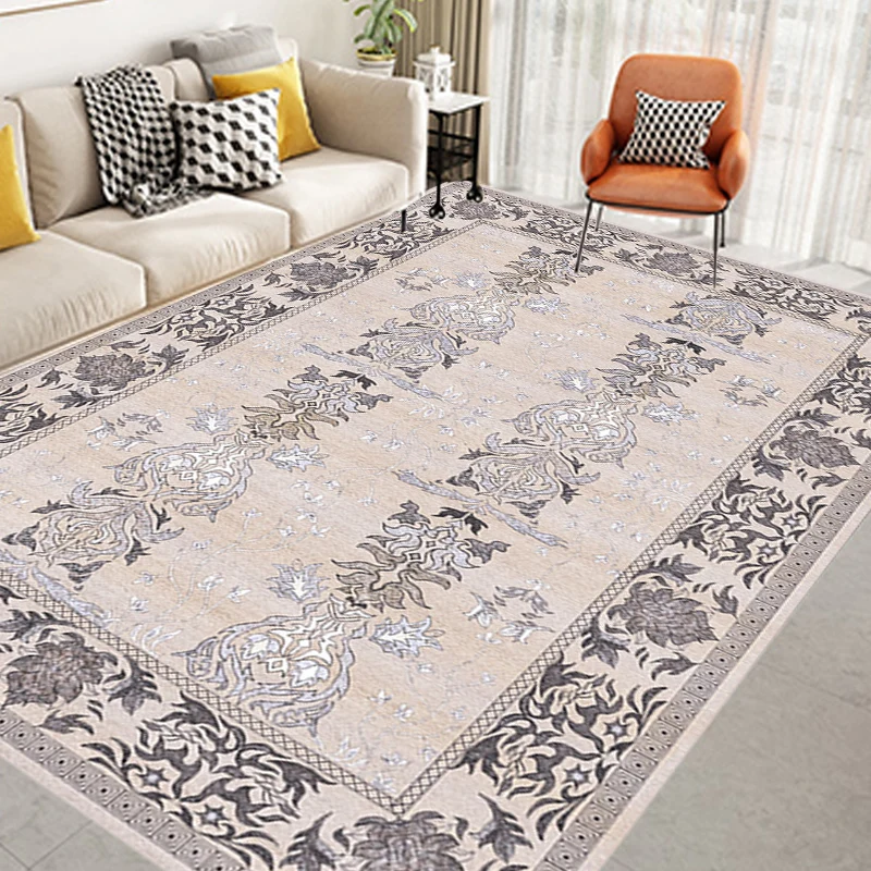 Rosa Shabby-Chic-Teppich, Polyester, Tribal-Blumenmuster, Teppich, haustierfreundlich, waschbar, rutschfeste Rückseite, Te...