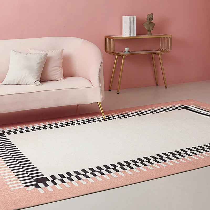 Rosa Teppich mit geometrischem Muster, moderner Polyester-Teppich, haustierfreundlich, waschbar, rutschfest, für Wohnzimme...