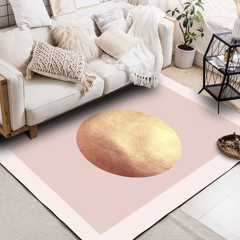 Rosa und goldener Schlafzimmerteppich, moderner Teppich mit Weltraum- und Planetenmuster, Polyester, haustierfreundlicher...