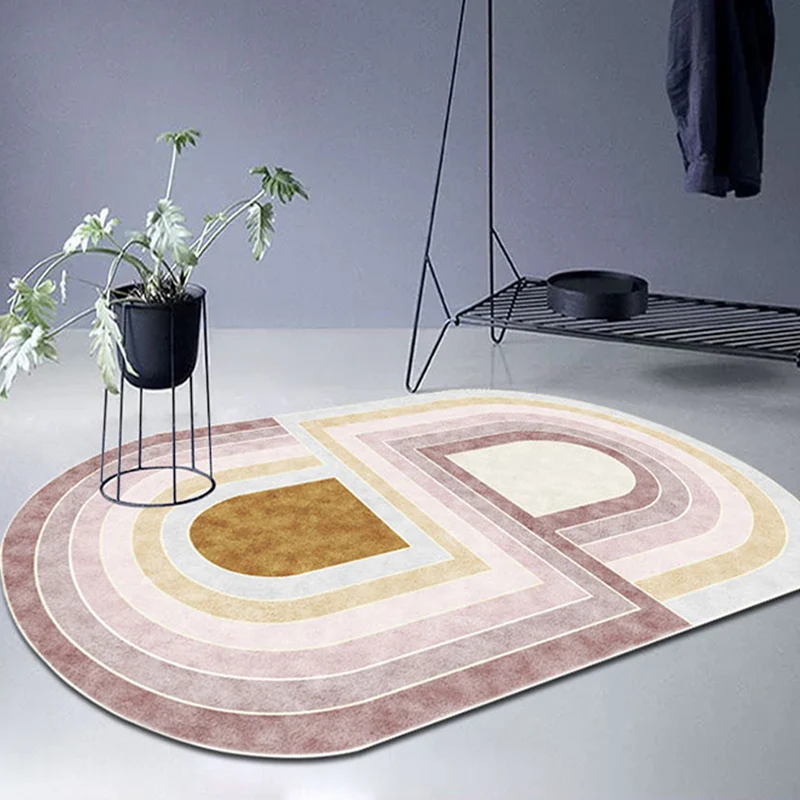 Rosafarbener Schlafzimmerteppich mit Farbblockmuster, maschinenwaschbarer Teppich aus Polyester Clearhalo
