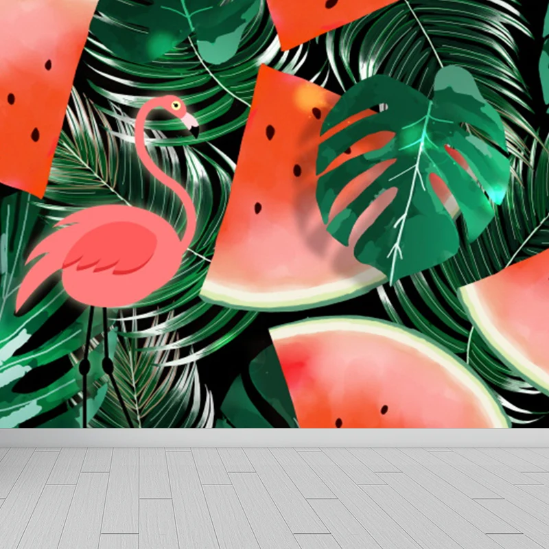 Roter Flamingo und Blätter Wandaufkleber zur Dekoration tropischer Wohnzimmer-Wandkunst Clearhalo