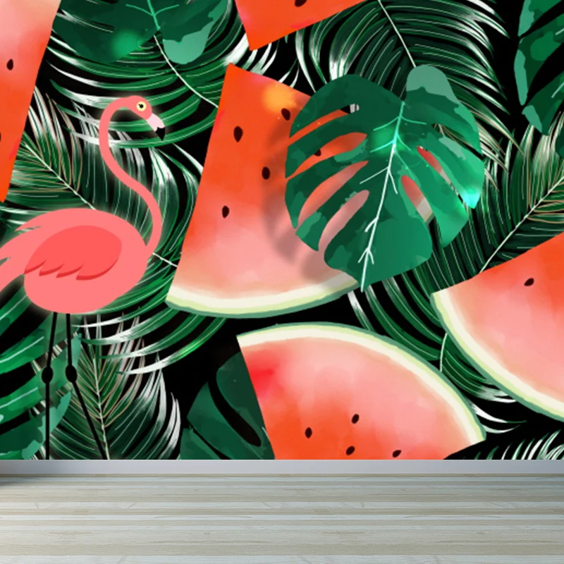 Roter Flamingo und Blätter Wandaufkleber zur Dekoration tropischer Wohnzimmer-Wandkunst Clearhalo