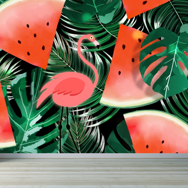 Roter Flamingo und Blätter Wandaufkleber zur Dekoration tropischer Wohnzimmer-Wandkunst Clearhalo