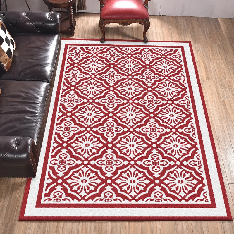 Roter Perserteppich aus Polyester mit Blumenmuster, waschbarer, rutschfester Teppich für das Wohnzimmer Clearhalo