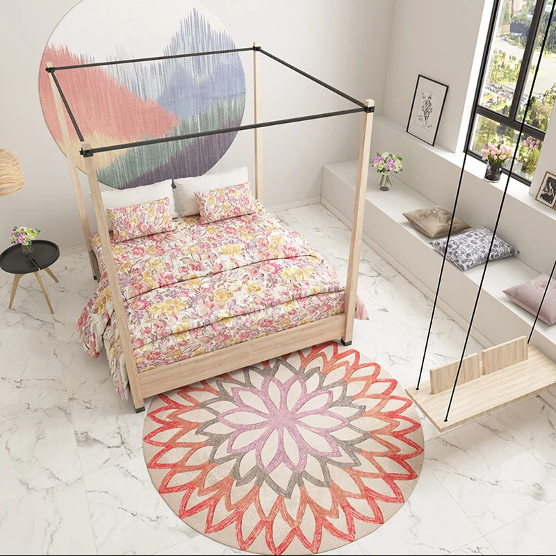 Roter und grüner marokkanischer Teppich aus Polyester mit Blumenmuster, rutschfester Teppich für das Wohnzimmer Clearhalo