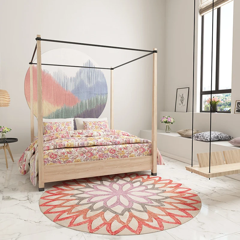 Roter und grüner marokkanischer Teppich aus Polyester mit Blumenmuster, rutschfester Teppich für das Wohnzimmer Clearhalo