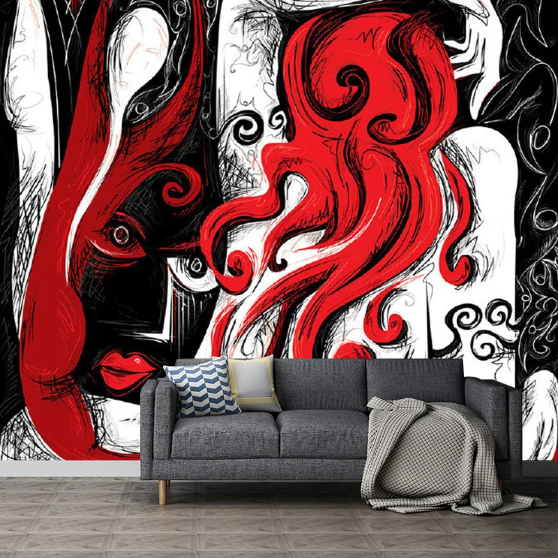 Rot-schwarze Art-Deco-Tapetenwandbilder Originalgröße, menschliche Malerei, Wandverkleidung für Zuhause Clearhalo