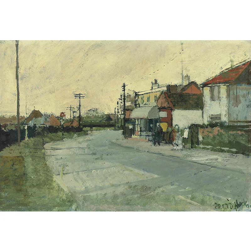 Ruhige Bauernhäuser am Straßenrand, Wandtapete für Schlafzimmer, Landschaftsmalerei, Wandkunst, optionale Größe Clearhalo