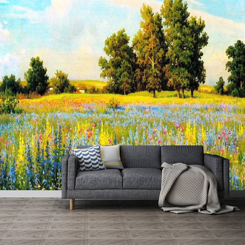 Rustikales Herbst-Landschaftsgemälde, Wandgemälde, Gelb-Grün, Wohnzimmer-Wanddekoration, individuelle Größe Clearhalo