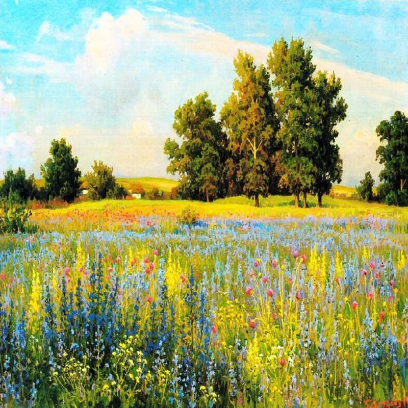 Rustikales Herbst-Landschaftsgemälde, Wandgemälde, Gelb-Grün, Wohnzimmer-Wanddekoration, individuelle Größe Clearhalo