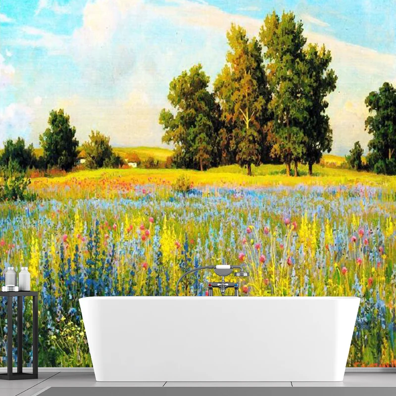 Rustikales Herbst-Landschaftsgemälde, Wandgemälde, Gelb-Grün, Wohnzimmer-Wanddekoration, individuelle Größe Clearhalo