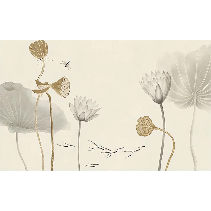 Sanfte gelbe Lotus-Wandkunst, schmutzabweisende Wandtapete für Gäste- und Wohnzimmer Clearhalo