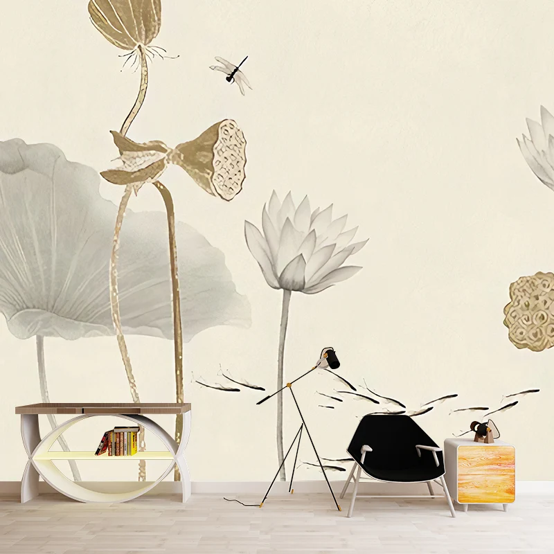 Sanfte gelbe Lotus-Wandkunst, schmutzabweisende Wandtapete für Gäste- und Wohnzimmer Clearhalo